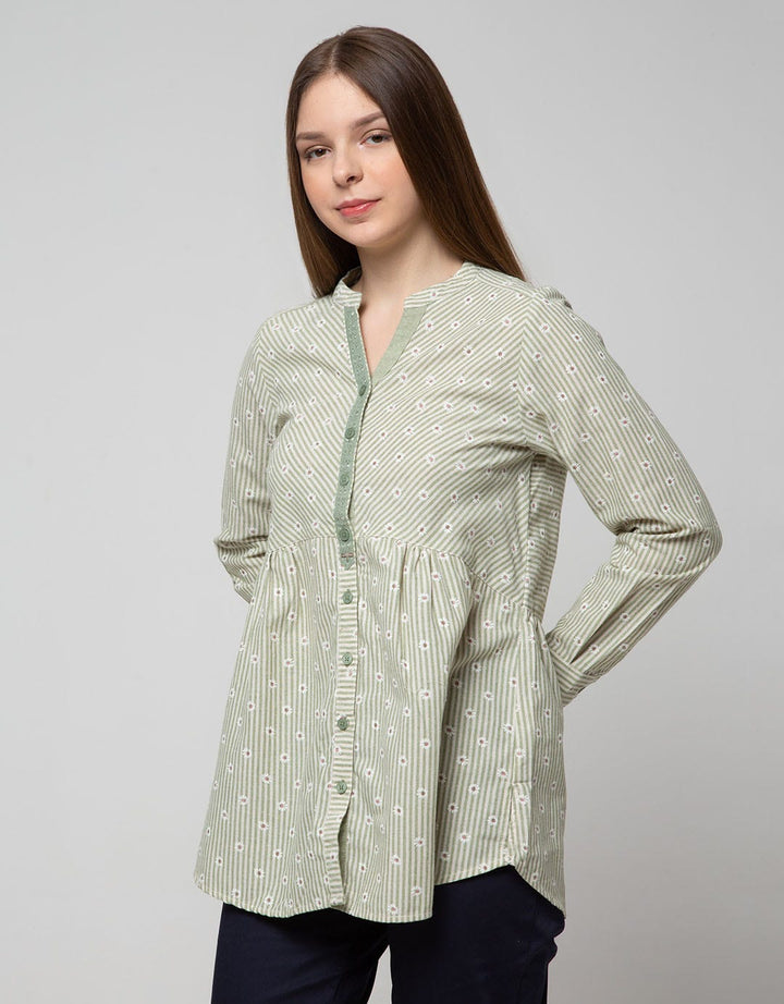 Triset Casual Blouses V-Neck Button Up