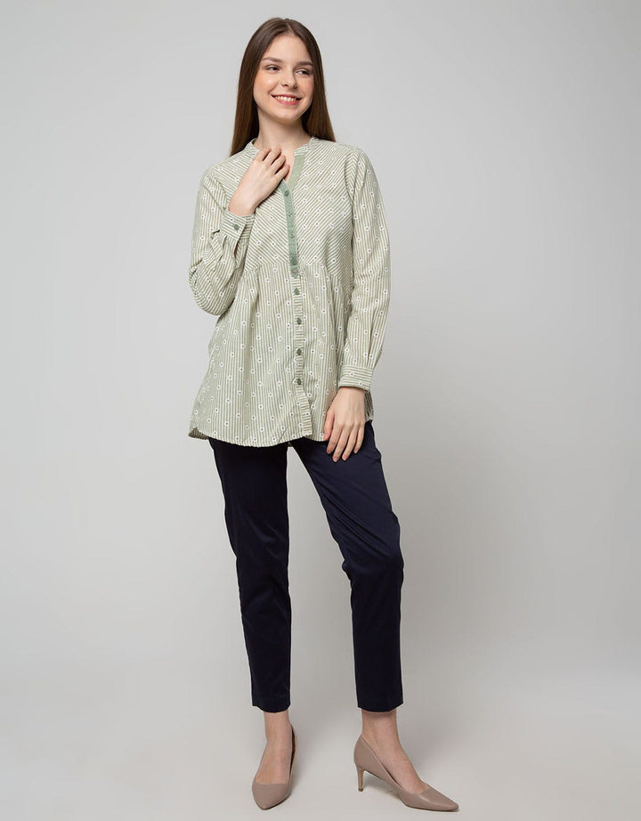 Triset Casual Blouses V-Neck Button Up