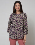 St. Yves Long Sleeve Blouse Top Print Flower Bell Sleeve