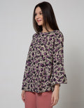 St. Yves Long Sleeve Blouse Top Print Flower Bell Sleeve