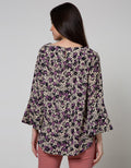 St. Yves Long Sleeve Blouse Top Print Flower Bell Sleeve