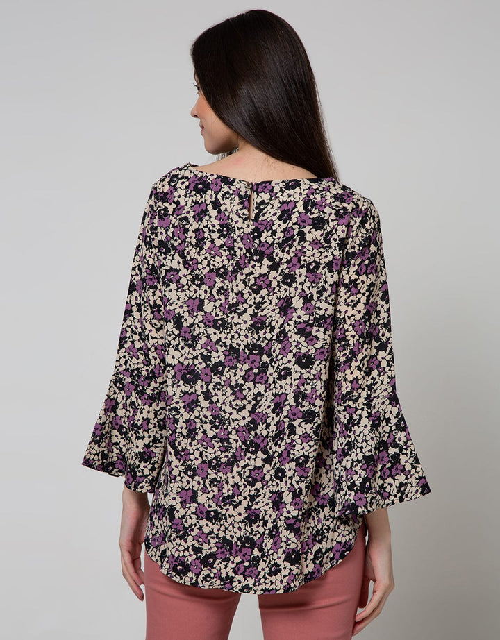 St. Yves Long Sleeve Blouse Top Print Flower Bell Sleeve