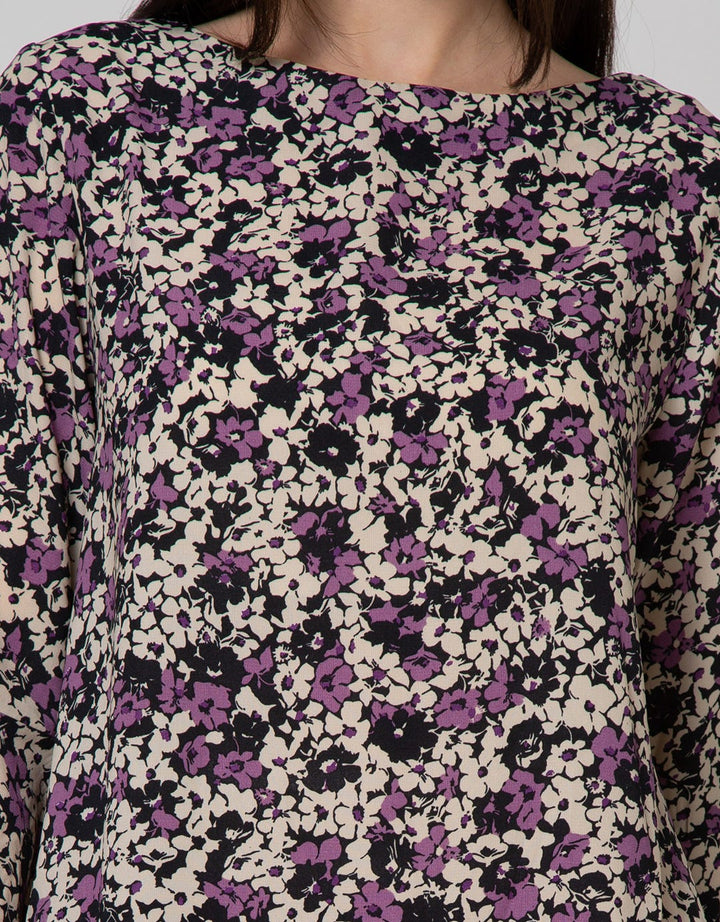 St. Yves Long Sleeve Blouse Top Print Flower Bell Sleeve