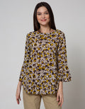 St. Yves Long Sleeve Blouse Top Print Flower Bell Sleeve