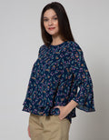 St. Yves Long Sleeve Blouse Top Print Chifon Bell Sleeve