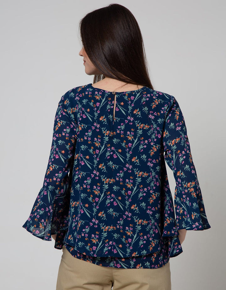 St. Yves Long Sleeve Blouse Top Print Chifon Bell Sleeve