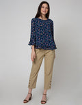 St. Yves Long Sleeve Blouse Top Print Chifon Bell Sleeve