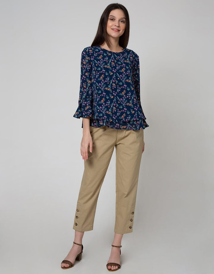 St. Yves Long Sleeve Blouse Top Print Chifon Bell Sleeve