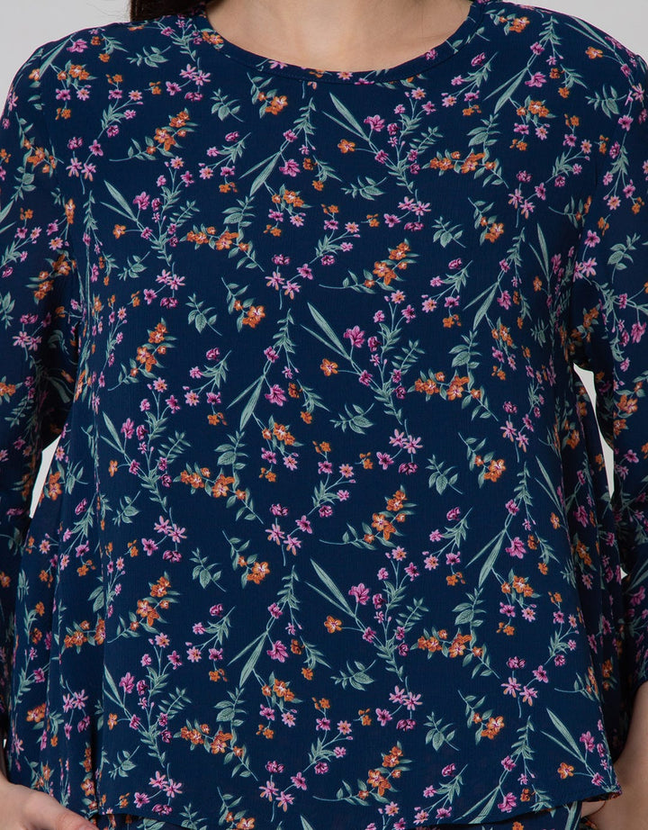 St. Yves Long Sleeve Blouse Top Print Chifon Bell Sleeve