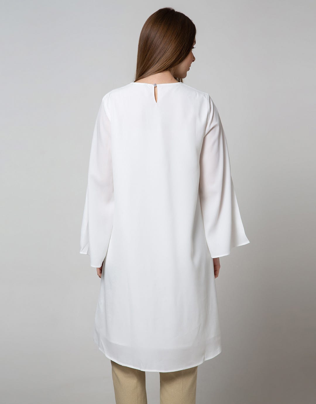 St. Yves Long Sleeve Midi Tunic Dress Lebaran Embro V