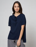 St. Yves Short Sleeve Blouse Rayon V Neck With Tie