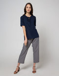 St. Yves Short Sleeve Blouse Rayon V Neck With Tie