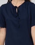 St. Yves Short Sleeve Blouse Rayon V Neck With Tie