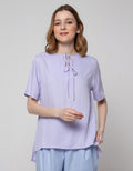 St. Yves Short Sleeve Blouse Rayon V Neck With Tie