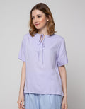 St. Yves Short Sleeve Blouse Rayon V Neck With Tie