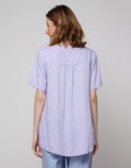 St. Yves Short Sleeve Blouse Rayon V Neck With Tie