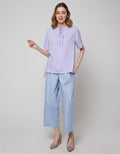 St. Yves Short Sleeve Blouse Rayon V Neck With Tie