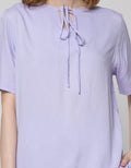 St. Yves Short Sleeve Blouse Rayon V Neck With Tie