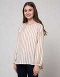 Details Long Sleeve Shirt Top Wolly Crepe Stripes