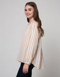 Details Long Sleeve Shirt Top Wolly Crepe Stripes