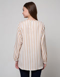 Details Long Sleeve Shirt Top Wolly Crepe Stripes