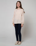 Details Long Sleeve Shirt Top Wolly Crepe Stripes