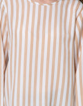 Details Long Sleeve Shirt Top Wolly Crepe Stripes