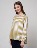 Details Long Sleeve Shirt Top Wolly Crepe Stripes
