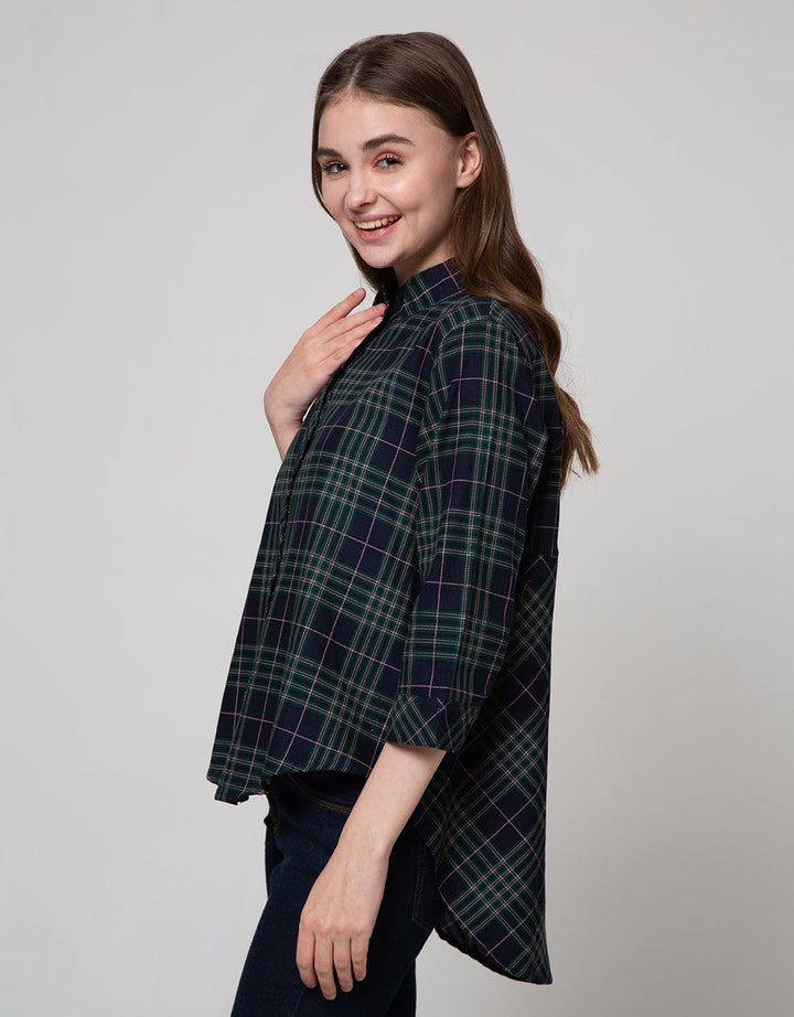 Details Long Sleeve Blouse Check Twill Line Pink