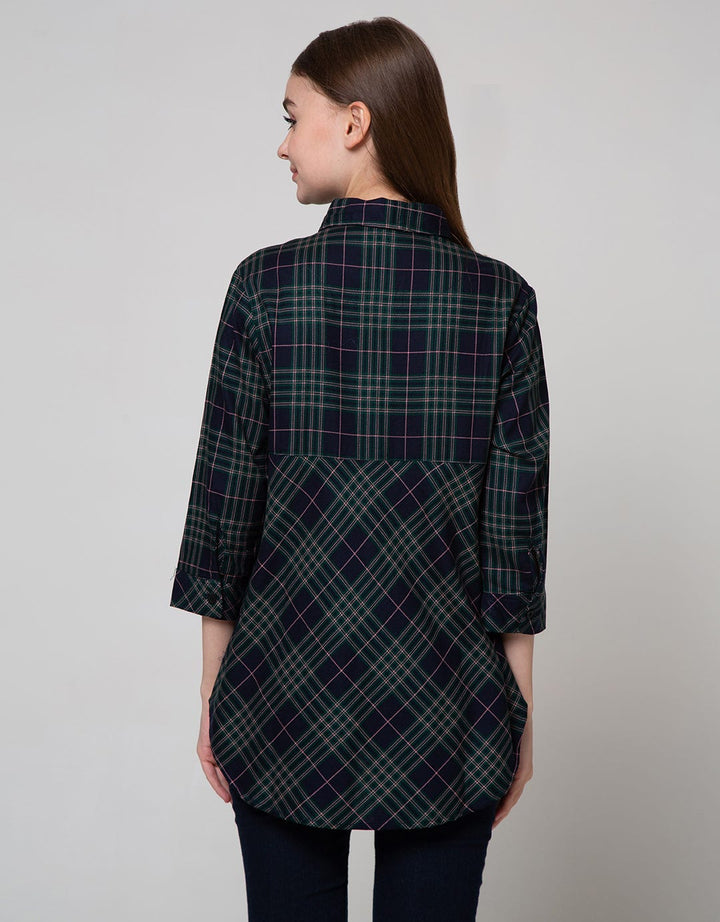 Details Long Sleeve Blouse Check Twill Line Pink