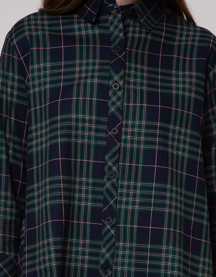 Details Long Sleeve Blouse Check Twill Line Pink