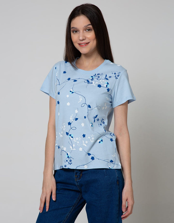 Details Short Sleeve T-Shirt Front Full Printed Small Flower