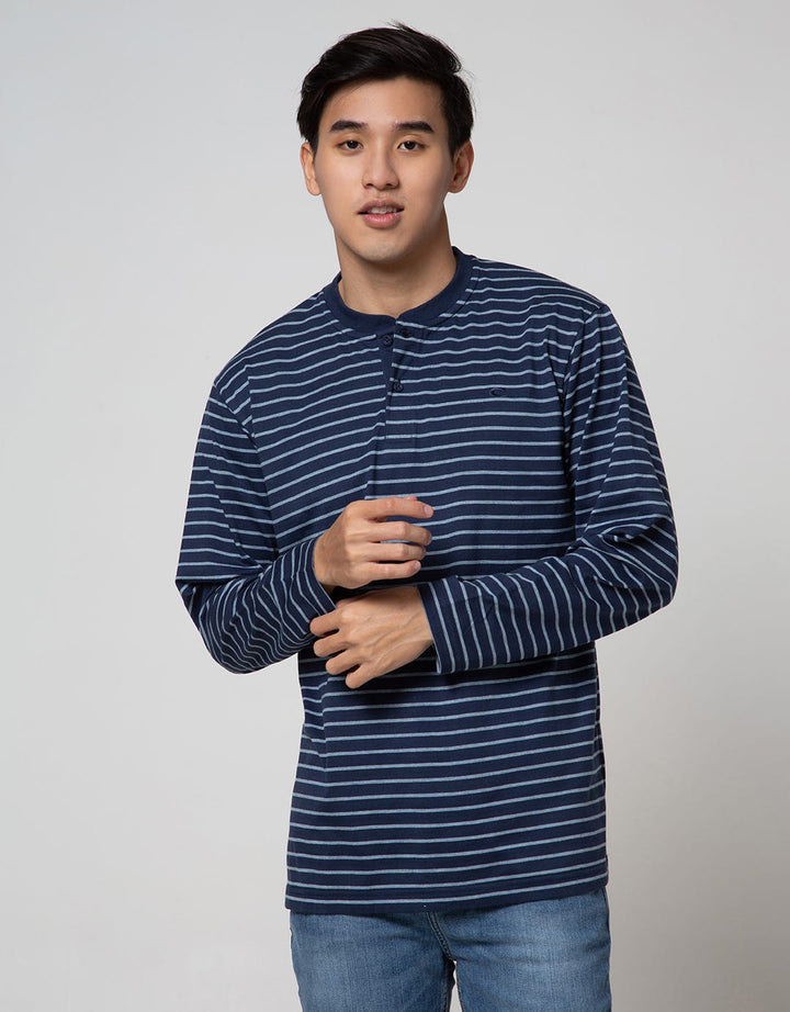 Cole Long Sleeve T-Shirt Henley Stripe 1 Pocket Lhenstfd:Navy Blue:S:Stripes:Ls T-Shirt