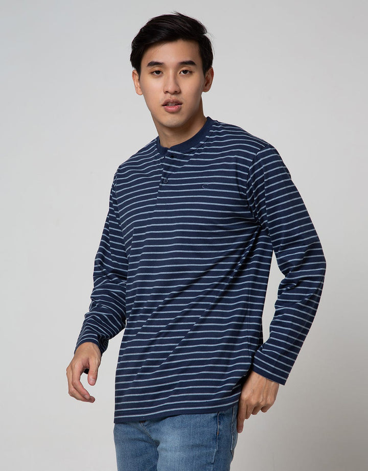 Cole Long Sleeve T-Shirt Henley Stripe 1 Pocket Lhenstfd:Navy Blue:S:Stripes:Ls T-Shirt