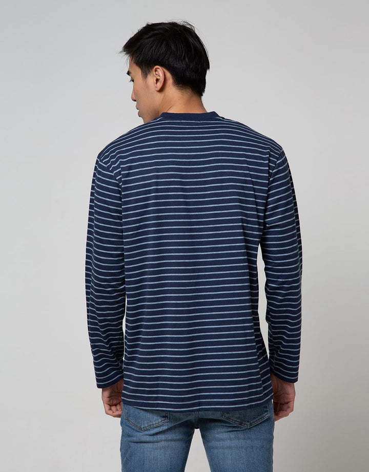Cole Long Sleeve T-Shirt Henley Stripe 1 Pocket Lhenstfd:Navy Blue:S:Stripes:Ls T-Shirt