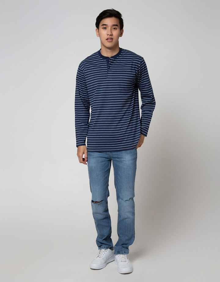 Cole Long Sleeve T-Shirt Henley Stripe 1 Pocket Lhenstfd:Navy Blue:S:Stripes:Ls T-Shirt