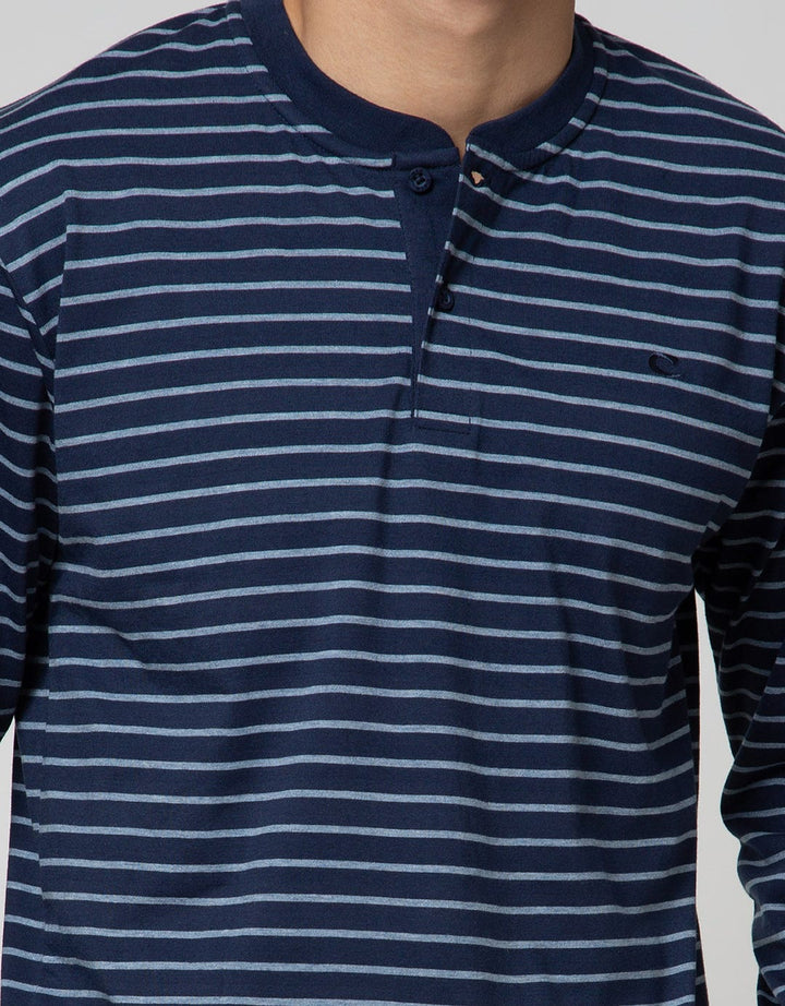 Cole Long Sleeve T-Shirt Henley Stripe 1 Pocket Lhenstfd:Navy Blue:S:Stripes:Ls T-Shirt