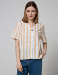 Connexion Short Sleeve Blouse Cotton Slub Print Stripes