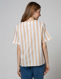 Connexion Short Sleeve Blouse Cotton Slub Print Stripes