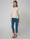 Connexion Short Sleeve Blouse Cotton Slub Print Stripes