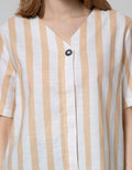 Connexion Short Sleeve Blouse Cotton Slub Print Stripes