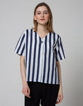 Connexion Short Sleeve Blouse Cotton Slub Print Stripes