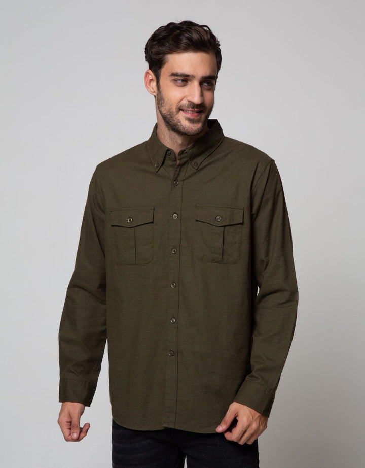 Cole Long Sleeve Shirt Solid Slub 2 Pocket
