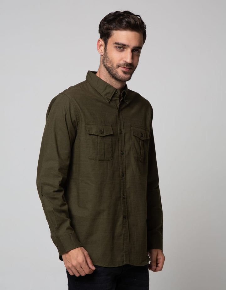 Cole Long Sleeve Shirt Solid Slub 2 Pocket