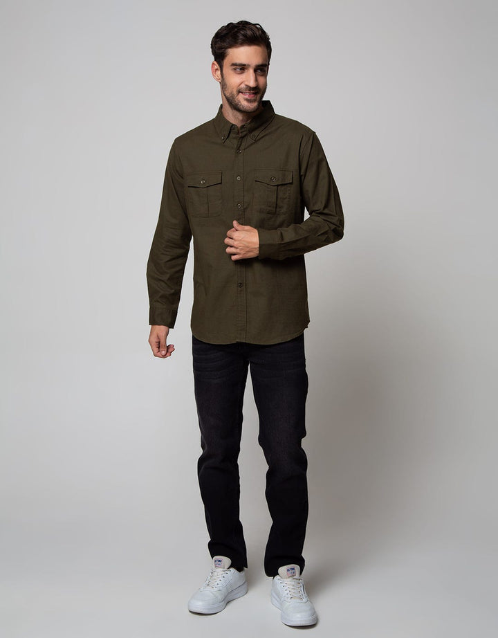 Cole Long Sleeve Shirt Solid Slub 2 Pocket