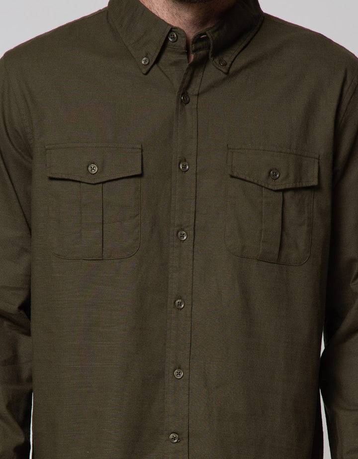 Cole Long Sleeve Shirt Solid Slub 2 Pocket
