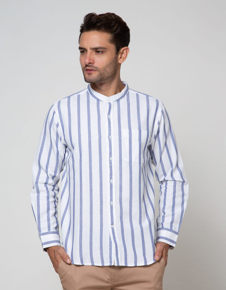 Cole Long Sleeve Shirt Grandad Stripe 1 Pocket