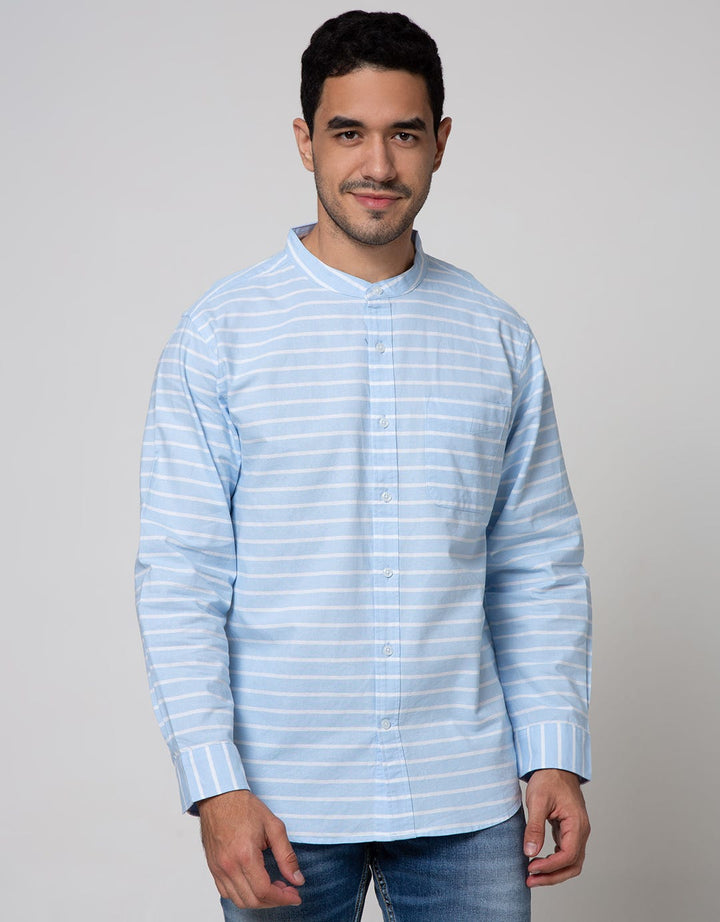 Cole Long Sleeve Shirt Grandad Stripe 1 Pocket