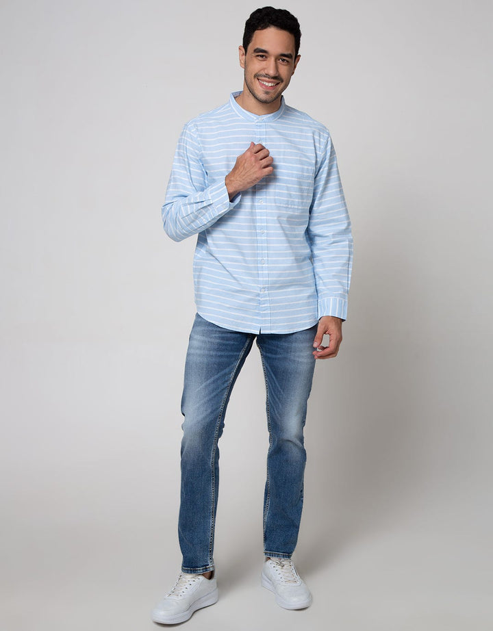 Cole Long Sleeve Shirt Grandad Stripe 1 Pocket