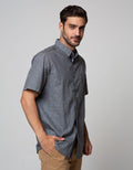Cole Short Sleeve Shirt Woven Print Textured Look With Contrast Ico
